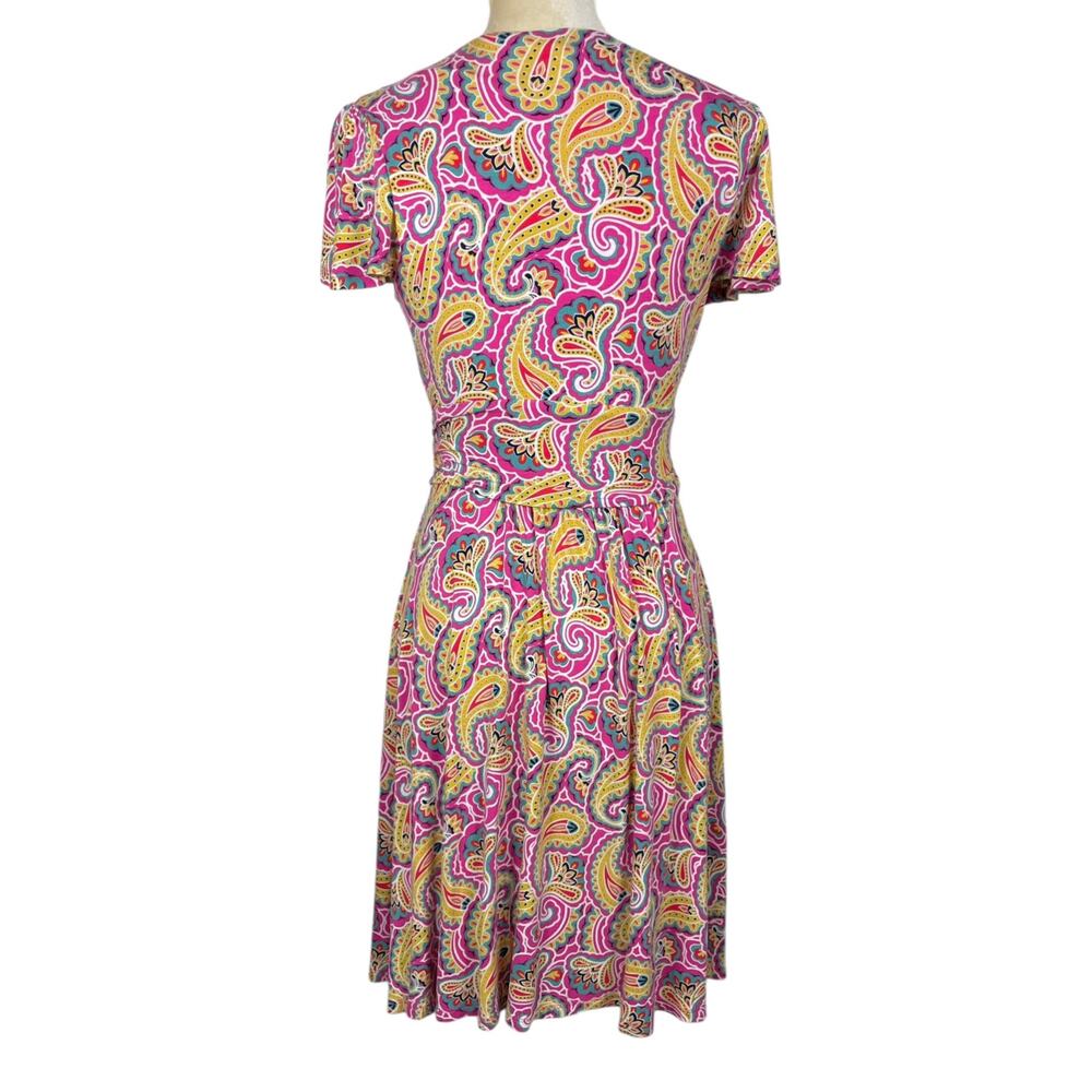 Boden Evangeline Jersey Faux Wrap Dress Pink Paisley Stretch Colorful 8 Petite - Picture 9 of 12